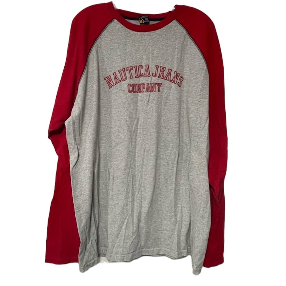 Men’s Náutica Long Sleeve Shirt Red/Grey/ with Black Stitching Size 2Xl